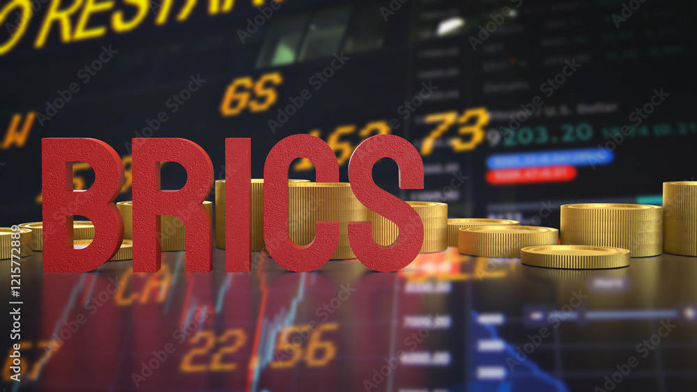 Obraz premium The Red Brics and Gold coins for Business concept 3d Rendering..