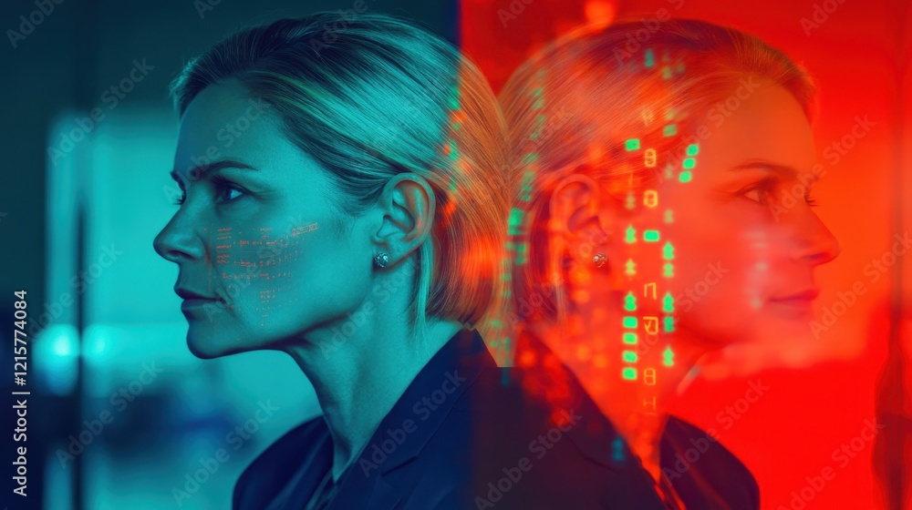 Cyberpunk Woman: Binary Code Overlay on a Profile Cyberpunk Woman: Binary Code Overlay on a Profile