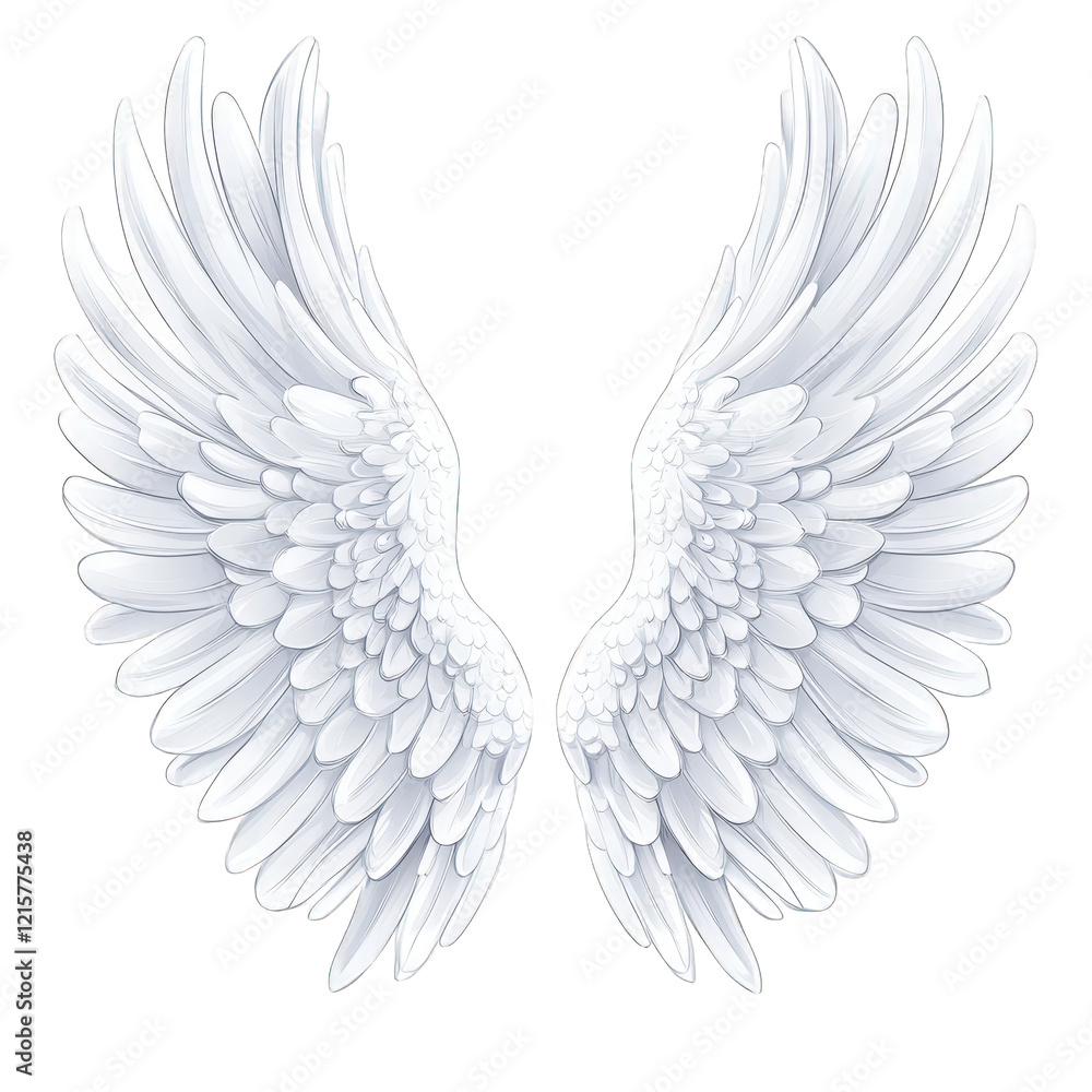 Obraz premium pair of elegant. stylized white wings. showcasing intricate feather details and a soft. ethereal appearance the wings are symmetrical and positioned to suggest a sense of flight or freedom. making it