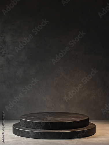 3D render minimalistic black podium for display products background. Generative Ai.


