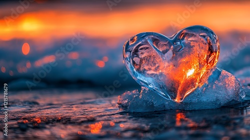 Icy Heart at Sunset: A Frozen Symbol of Love
