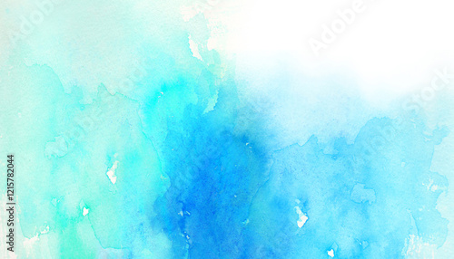 コピースペースのある爽やかな水色と青色の海をイメージした水彩背景　背景イラスト　テクスチャ素材 海