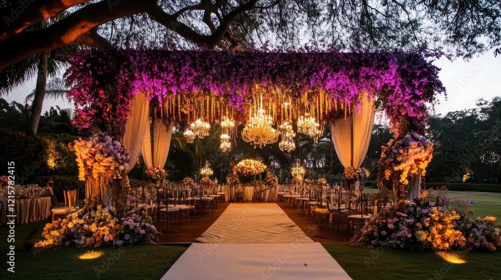 Fototapeta premium Magical Outdoor Wedding Reception Under Canopy of Flowers