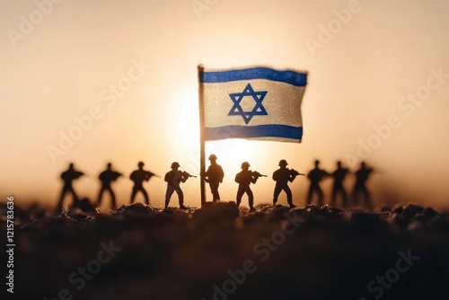 Israel Flag Silhouette of Soldiers: Patriotic Pride and National Service photo