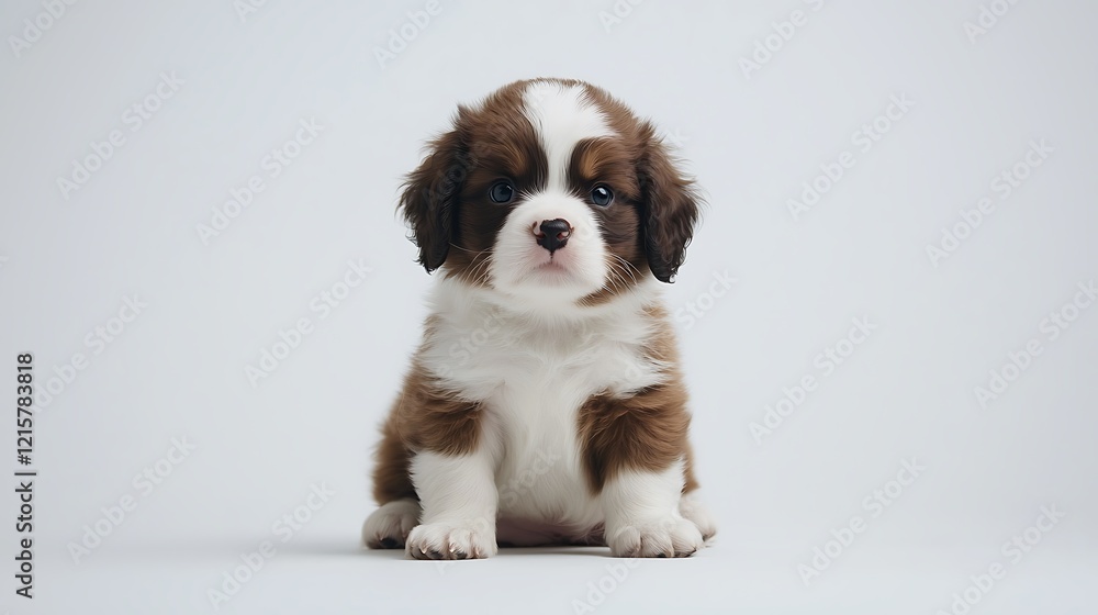 Adorable Brown And White Puppy Sitting On White Background Adorable Brown And White Puppy Sitting On White Background