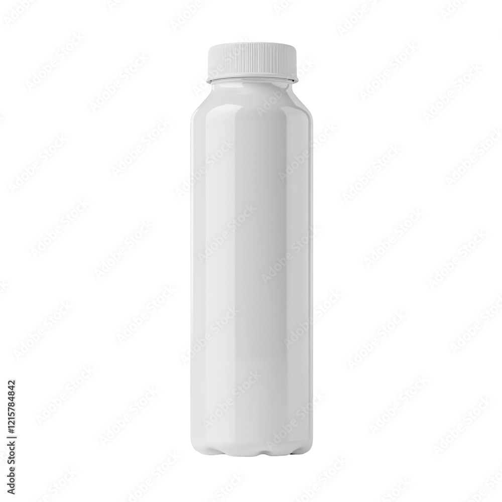 A plain white bottle, typically used for beverages or liquids. A plain white bottle, typically used for beverages or liquids.