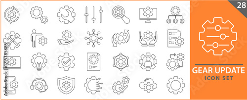 Gears icon set. Set of icons related to gears, control, tool, system. Linear icon collection. Gear update icons collection. Vector illustration.