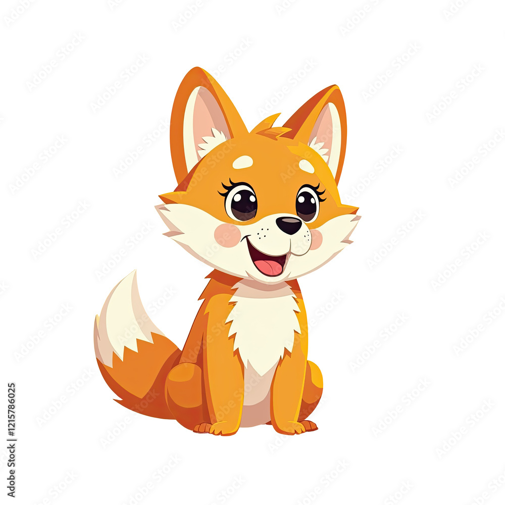 Obraz premium Cute Cartoon Fox, Happy Animal Illustration - Cute characters