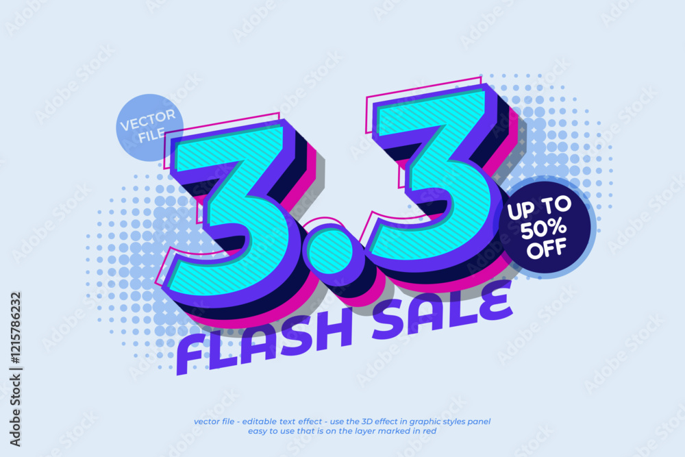 Obraz premium Editable text effects 3.3 flash sale with 3d colorful style