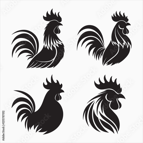 rooster silhouettes in black color simple and clean vector illustration