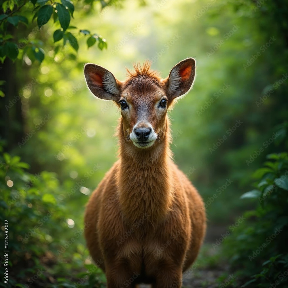 Fototapeta premium A young deer in a lush forest setting