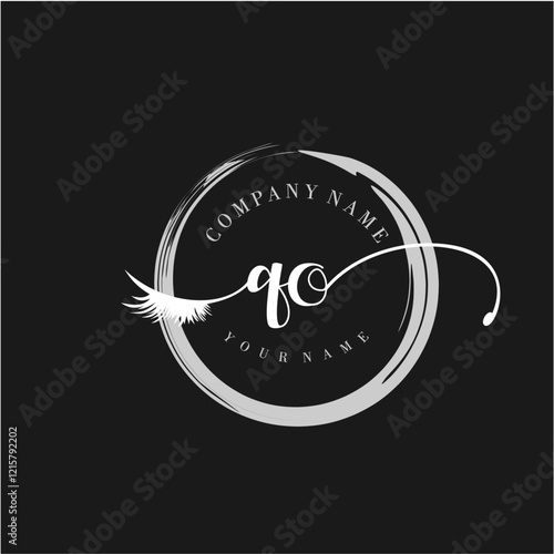 QO Elegant Circular Logo Design with Feather and Calligraphic Text photo