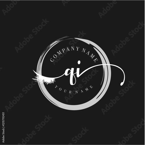 QI Elegant Circular Logo Design with Feather and Calligraphic Text