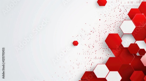 Abstract graphic featuring red and white hexagons on a light background.