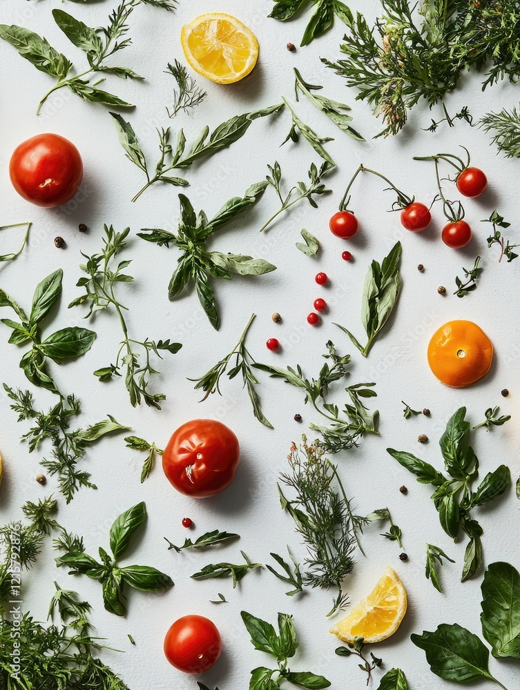 custom made wallpaper toronto digitalFlatlay of tomatoes, herbs, citrus, and peppercorns. Food blog, recipe website