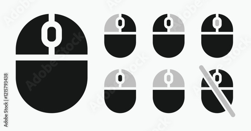 sets Computer mouse icon, illustrating different button presses. Vector illustration.