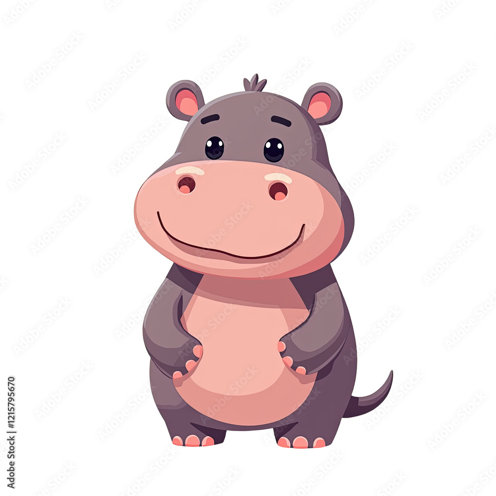 Cute Cartoon Hippopotamus Illustration - Cute animal illustrations Cute Cartoon Hippopotamus Illustration - Cute animal illustrations