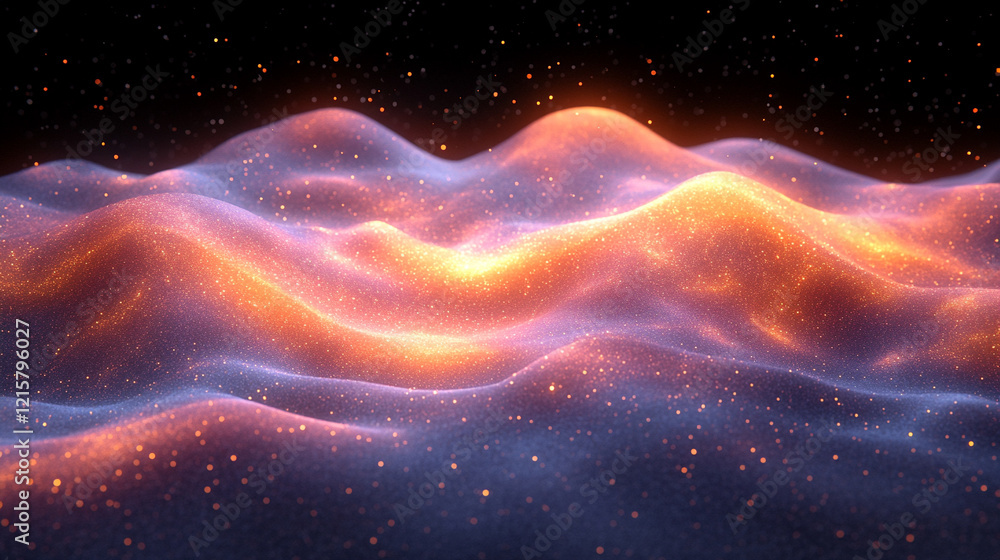 Digital background with flowing data streams over an abstract landscape glowing in orange and blue, minimalistic and bright with blurred spaces for captions
Digital background with flowing data streams over an abstract landscape glowing in orange and blue, minimalistic and bright with blurred spaces for captions