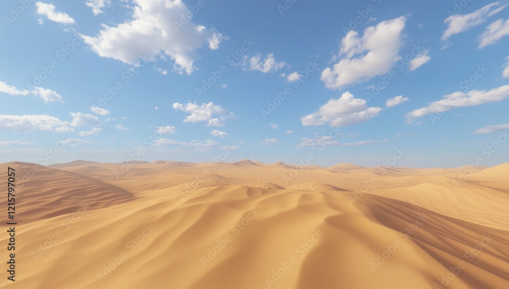 Naklejka premium Expansive desert landscape under a partly cloudy sky.