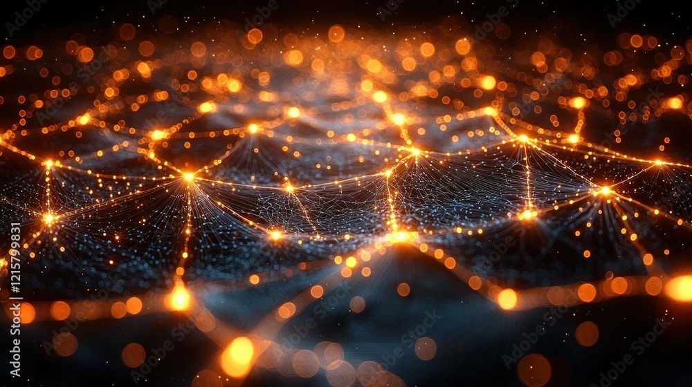 Obraz premium Abstract Network of Glowing Particles and Lines Depicting Connections and Data Flow