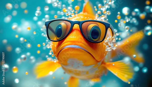 Cool Goldfish Wearing Sunglasses Underwater photo