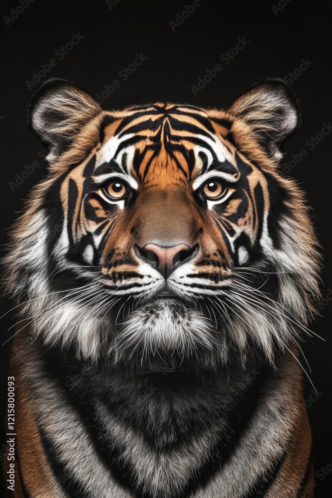 Fototapeta premium Stunning portrait of a sumatran tiger against a black background majestic feline close up