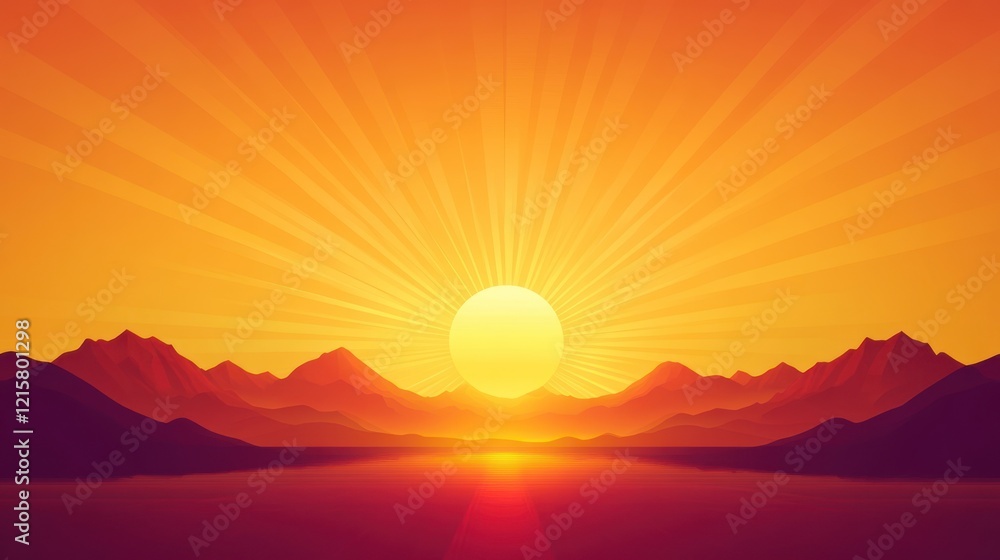 Vibrant sunset over a mountain range.