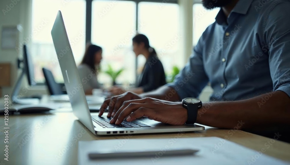 Focused businessman working on laptop in modern office Focused businessman working on laptop in modern office