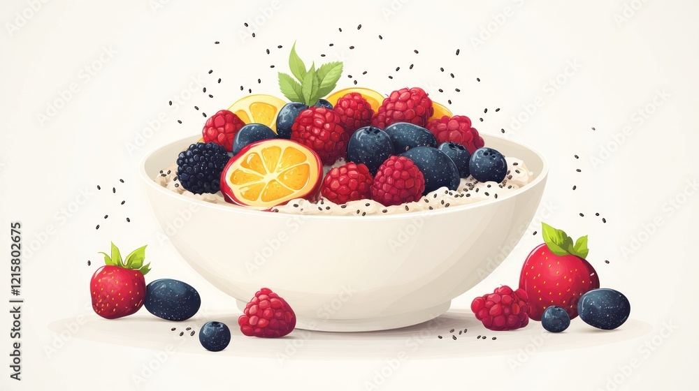 Bowl of oatmeal with berries and citrus. Bowl of oatmeal with berries and citrus.