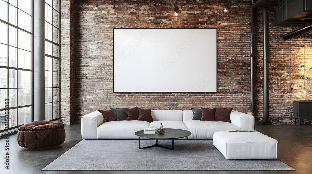 Fototapeta premium Modern apartment with open floor plan and contemporary furniture.