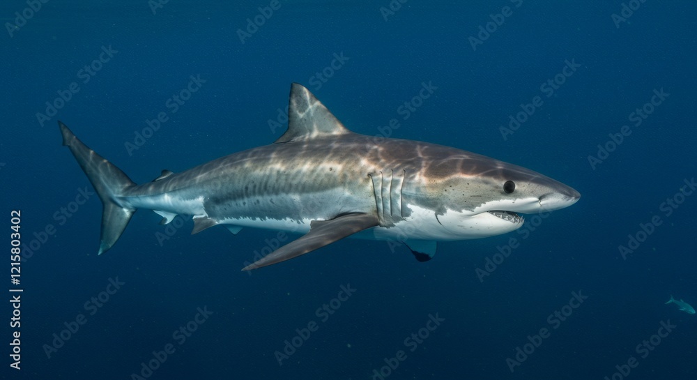 Obraz premium Mako shark in deep blue sea, hunting for prey