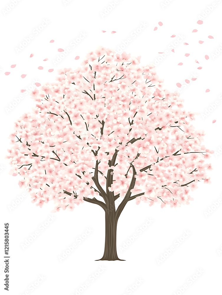 Fototapeta premium Beautiful watercolor illustration of a blooming cherry blossom tree in springtime