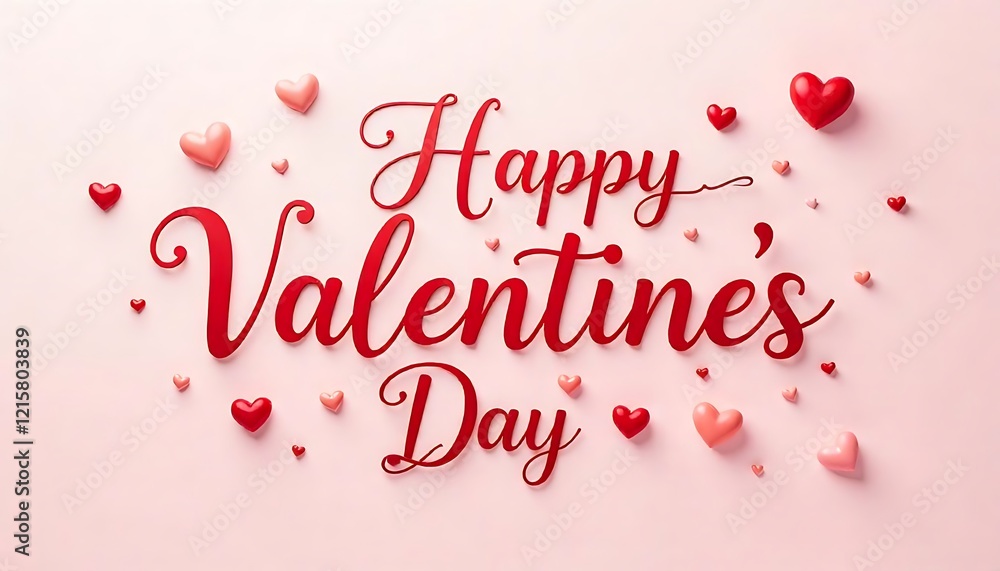 A Valentine's Day greeting card with the text Happy Valentine's Day in a red script-like font,  Happy Valentine's Day card, a Valentine's Day banner or love letter, poster for website, generative ai