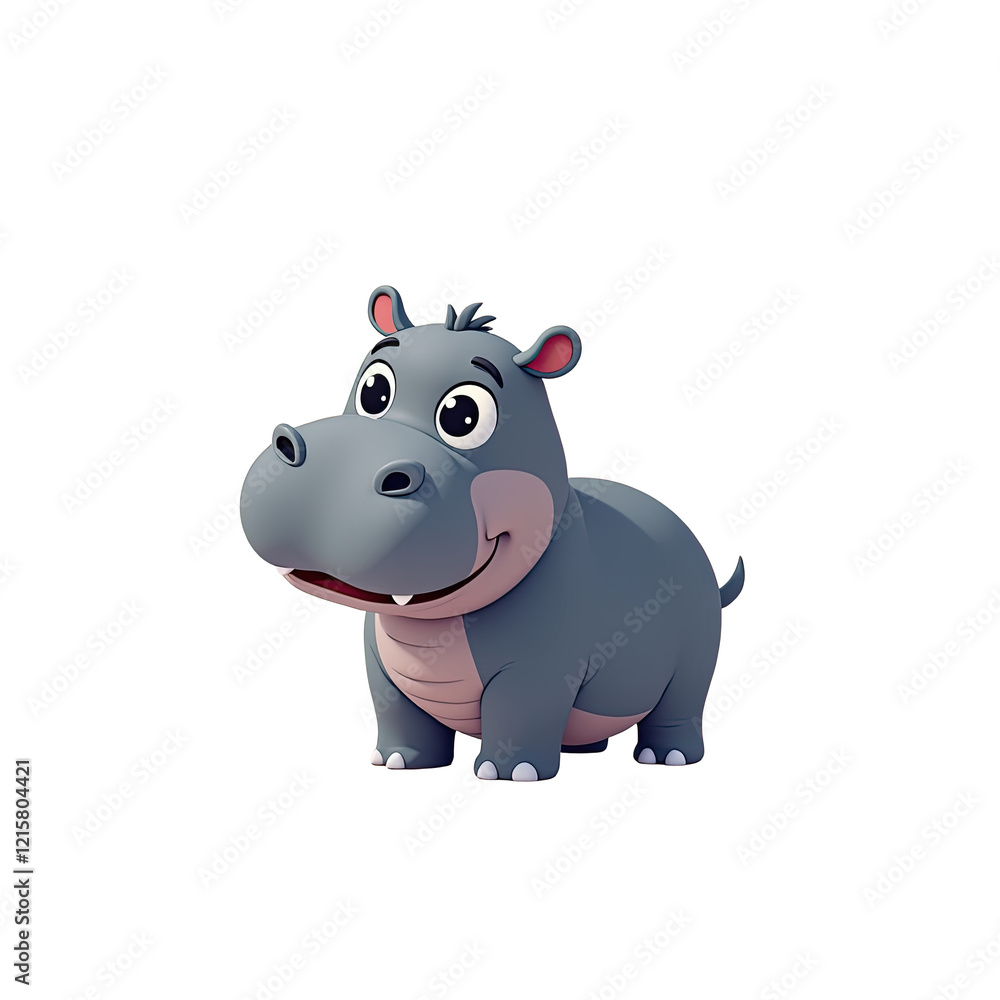 Naklejka premium Cute 3D Cartoon Hippopotamus Illustration - 3D illustrations