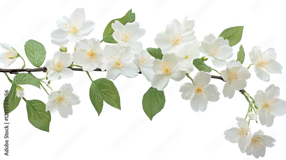 Fototapeta premium Close-up of cherry blossoms Jasmine flower, isolated on white background. White flower branch