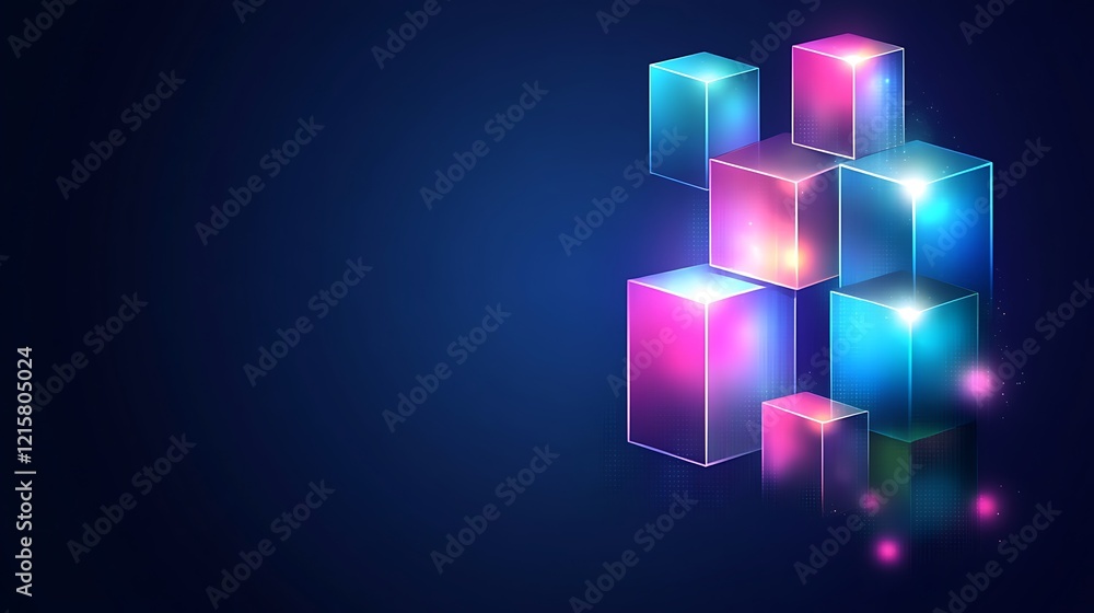 Glowing neon cubes on dark background. Glowing neon cubes on dark background.