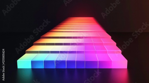 Abstract colorful glowing steps receding into darkness. photo