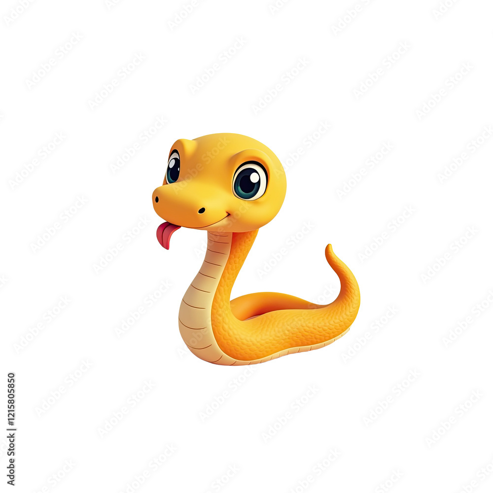 Fototapeta premium Cute Cartoon Baby Snake 3D Render - Cartoon animals