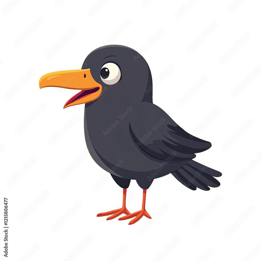 Fototapeta premium Cute Cartoon Blackbird Illustration - Cartoon illustrations