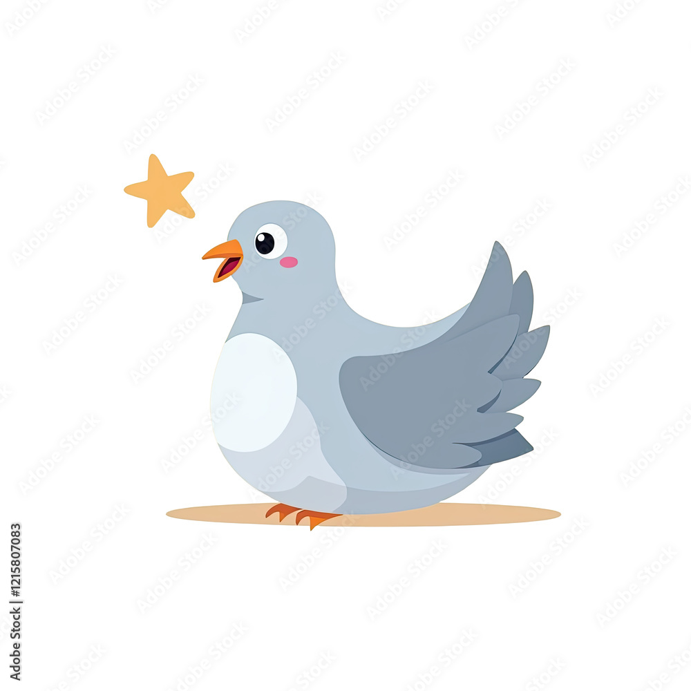 Obraz premium Cute Cartoon Dove with Star - Illustration - Pastel colors