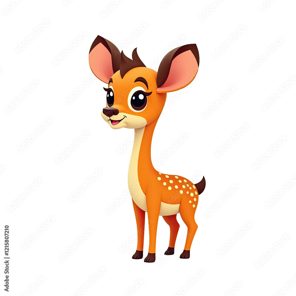 Fototapeta premium Cute Cartoon Fawn, Adorable Deer Illustration - Cartoon Animals