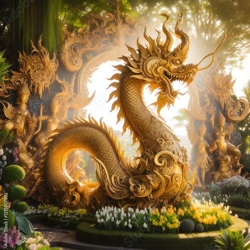 a Chinese majectic golden dragon statue that make you rich and powerful photo