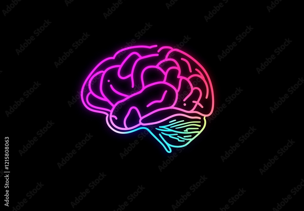 Neon brain illustration on black background. Neon brain illustration on black background.