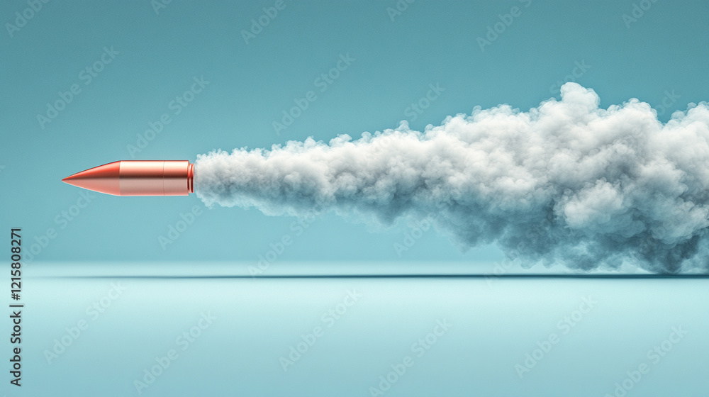 A shiny new slick bullet in mid-flight leaving a dramatic trail of smoke, conveying speed, power, and impact in an empty blue backdrop, emphasizing motion, precision, and minimalism
A shiny new slick bullet in mid-flight leaving a dramatic trail of smoke, conveying speed, power, and impact in an empty blue backdrop, emphasizing motion, precision, and minimalism