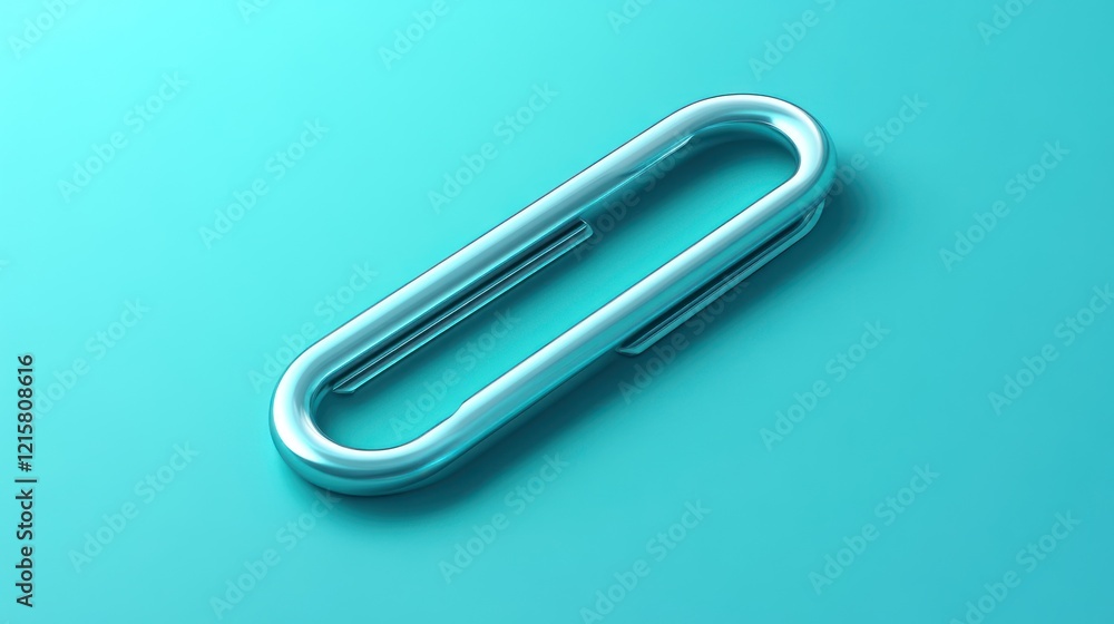Teal metallic paperclip on cyan background. Teal metallic paperclip on cyan background.