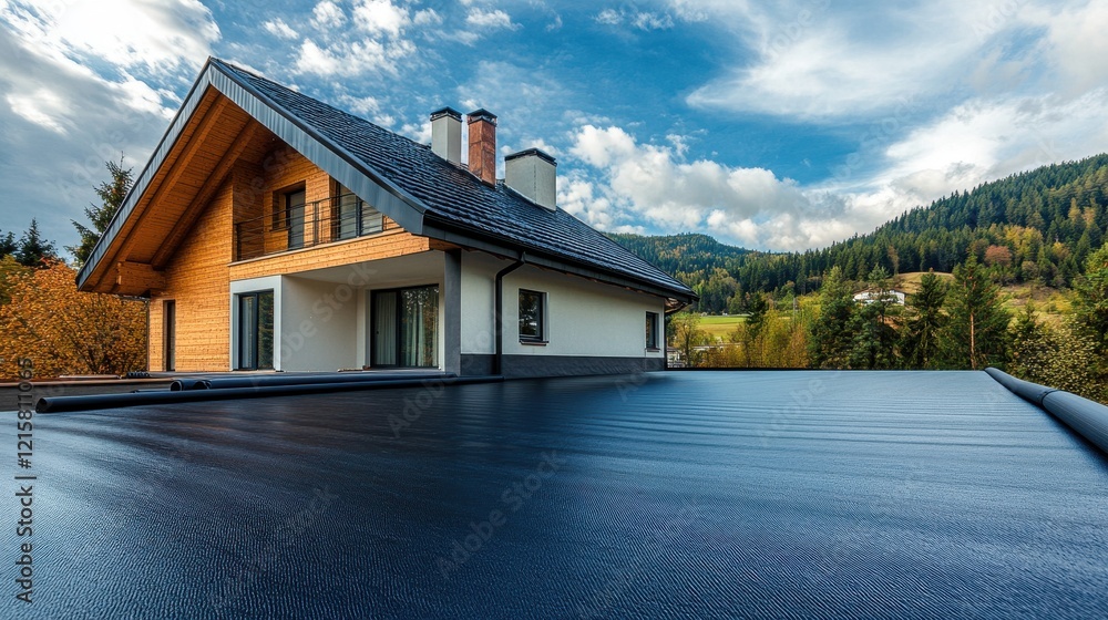 Modern house with a new flat roof. Ideal for construction, real estate, and roofing websites. Modern house with a new flat roof. Ideal for construction, real estate, and roofing websites.