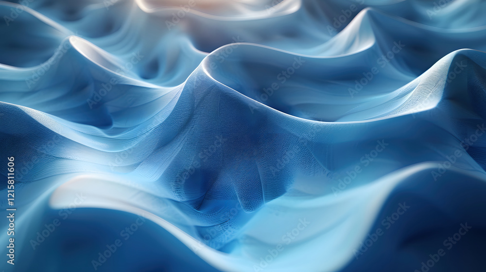 Smooth blue waves create abstract 3D background with depth and texture