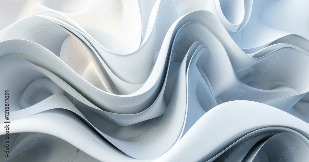 Obraz premium A smooth, flowing abstract design in soft white and light blue tones.