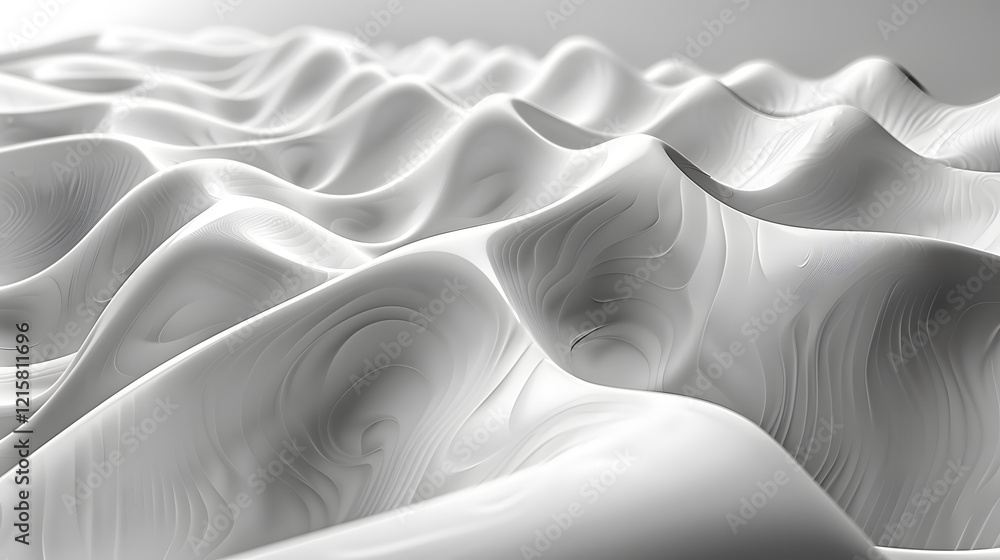 Obraz premium Abstract white background with 3D wave patterns creating serene effect