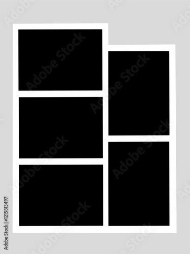 Blank photo frame design, vector collage template layout of five photo frames